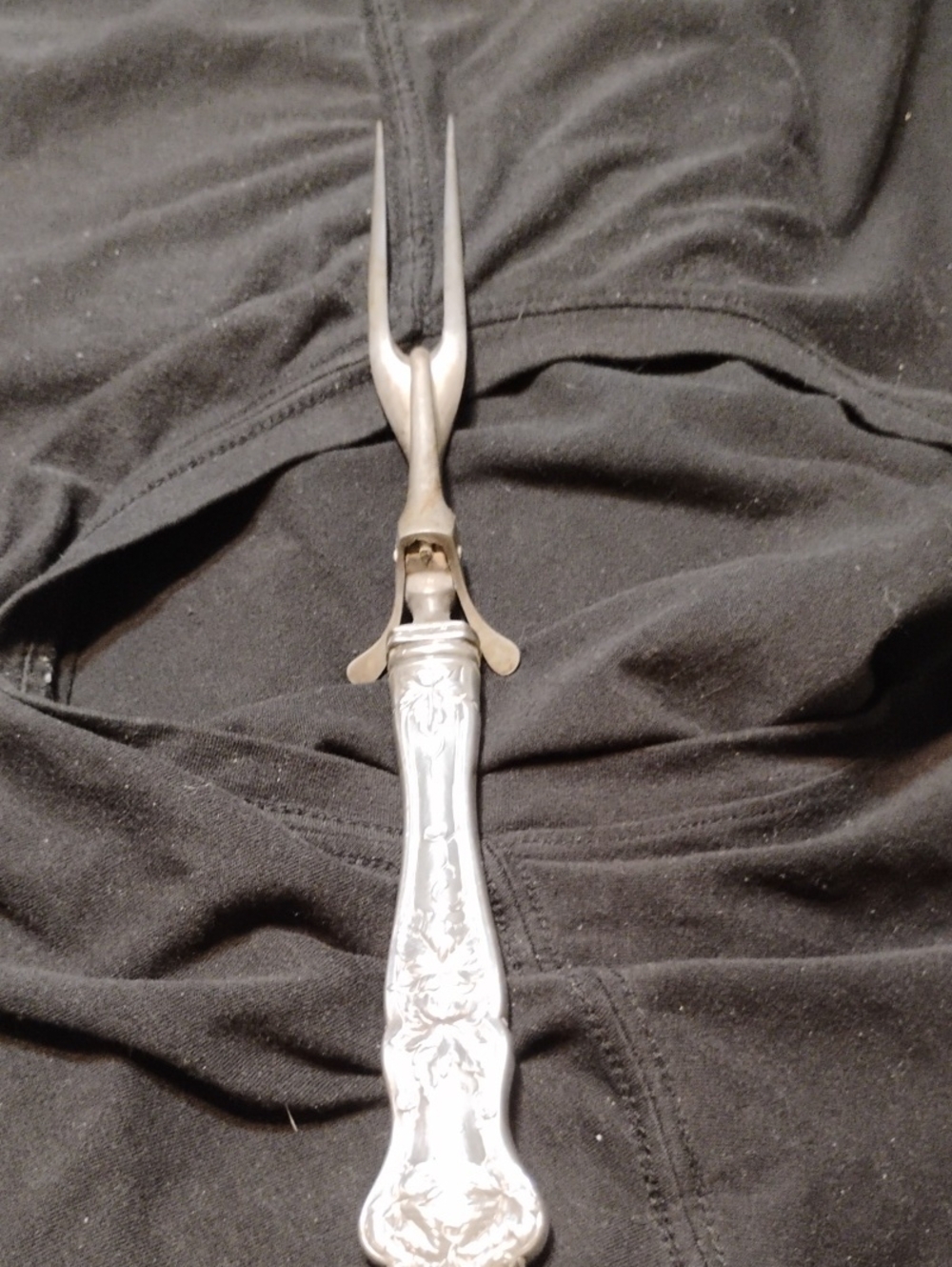 Ornate Silver Tone Carving Fork With Stirling Silver Handle